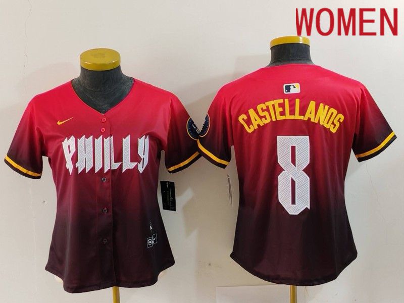 Women Philadelphia Phillies #8 Castellanos Red City Edition 2024 Nike MLB Jersey style 1